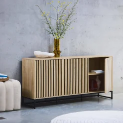 Credenza contemporanea scanalata effetto legno a 3 ante, 160cm