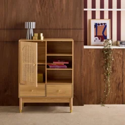 Credenza decorativa in legno e canna 1 anta 75cm