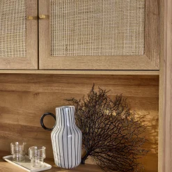 Credenza decorazione in legno e cannage 4 ante e 3 cassetti, 110cm