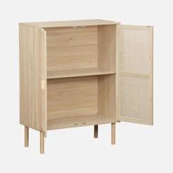 Credenza effetto canna e legno a 2 ante, 80cm