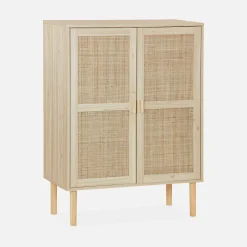 Credenza effetto canna e legno a 2 ante, 80cm