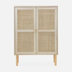 Credenza effetto canna e legno a 2 ante, 80cm
