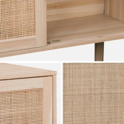 Credenza effetto canna e legno a 2 ante, 80cm