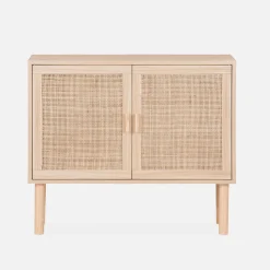 Credenza effetto canna e legno a 2 ante, 80cm