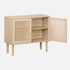 Credenza effetto canna e legno a 2 ante, 80cm