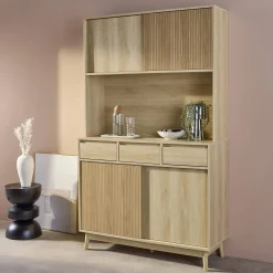 Credenza effetto legno a 4 ante e 3 cassetti, 110cm