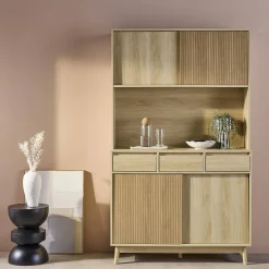 Credenza effetto legno a 4 ante e 3 cassetti, 110cm