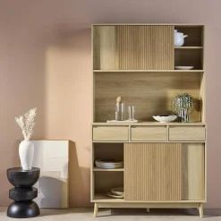 Credenza effetto legno a 4 ante e 3 cassetti, 110cm