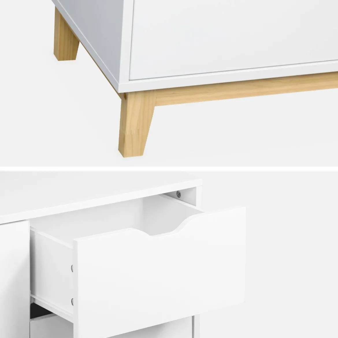 Credenza effetto legno con gambe in legno 2 ante, 120cm