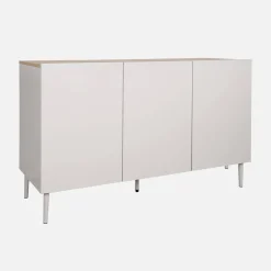 Credenza effetto legno con gambe in metallo 3 ante, 120cm
