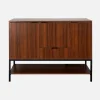 Credenza effetto legno tinto noce e metallo a 3 ante, 110cm