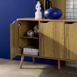 Credenza effetto noce con 3 ante e 3 ripiani, 120cm