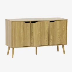Credenza effetto noce con 3 ante e 3 ripiani, 120cm
