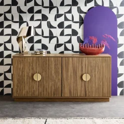 Credenza esotica effetto legno di mango a 4 ante, 160cm