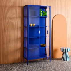 Credenza in acciaio e vetro temperato 2 porte, 180cm