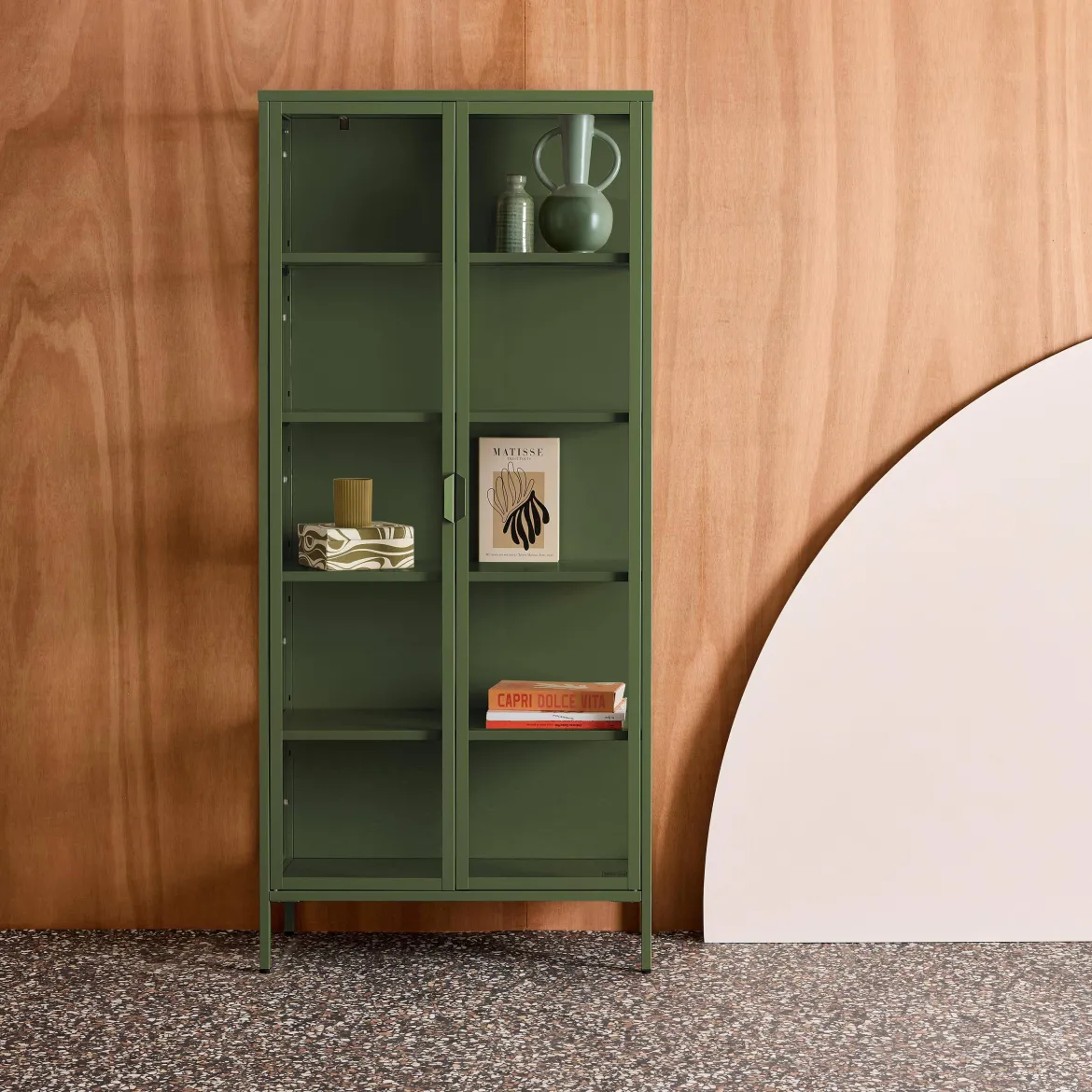 Credenza in acciaio e vetro temperato 2 porte, 180cm