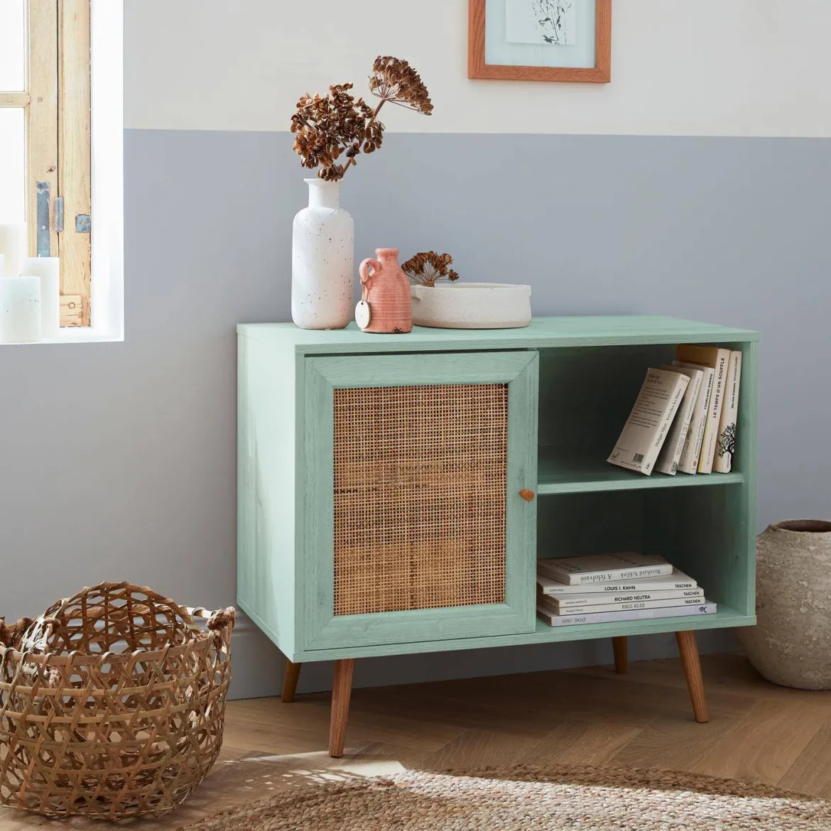 Credenza in cannage, 1 anta, 80cm