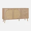Credenza in legno e canna a 2 ante e 3 cassetti, 150cm