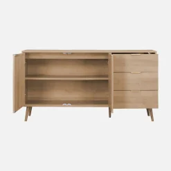 Credenza in legno e canna a 2 ante e 3 cassetti, 150cm