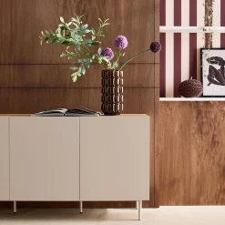 Credenza in metallo e decorazione in legno 3 ante, 150cm