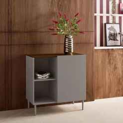 Credenza in metallo e decorazione in legno 1 anta, 80cm