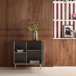 Credenza in metallo e decorazione in legno 1 anta, 80cm