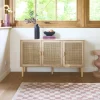 Credenza in vimini ed effetto legno a 3 ante, 120cm