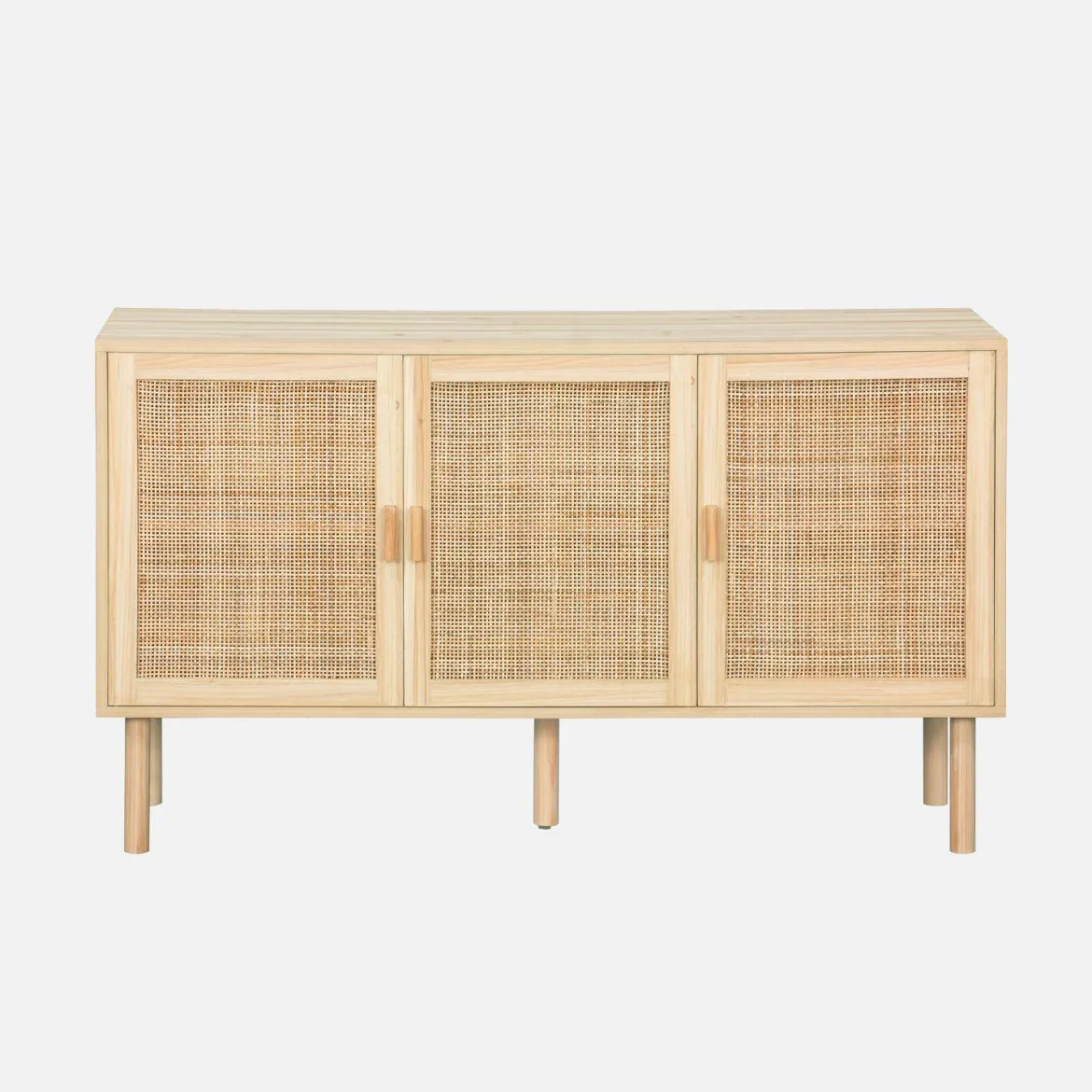 Credenza in vimini ed effetto legno a 3 ante, 120cm
