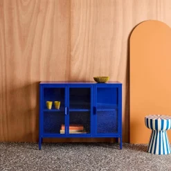 Credenza industriale in metallo e vetro temperato 3 ante, 100cm