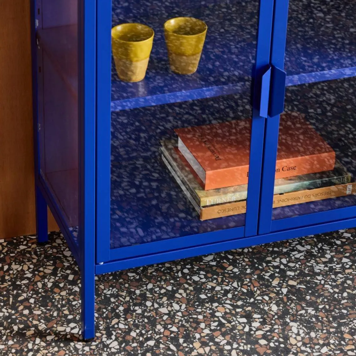 Credenza industriale in metallo e vetro temperato 3 ante, 100cm