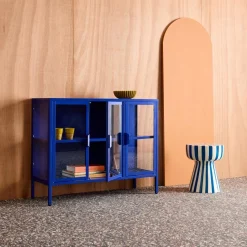 Credenza industriale in metallo e vetro temperato 3 ante, 100cm