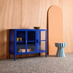 Credenza industriale in metallo e vetro temperato 3 ante, 100cm