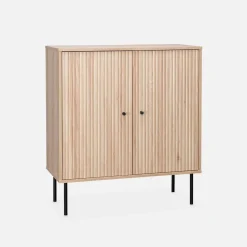Credenza scanalate effetto legno a 2 ante, 83.5cm