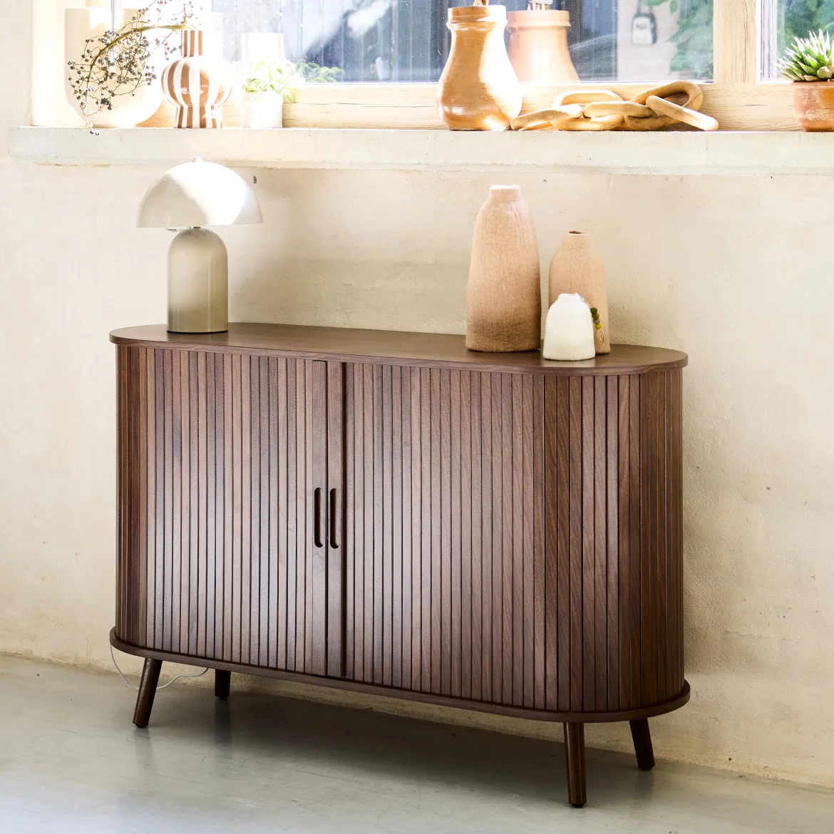 Credenza scandinava a 2 ante scorrevoli, 120cm