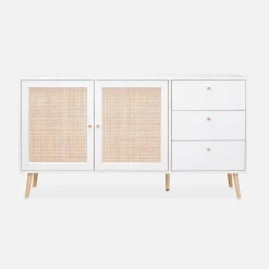 Credenza scandinava a 2 ante in canna, 150cm