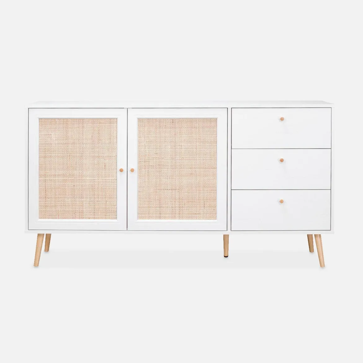 Credenza scandinava a 2 ante in canna, 150cm