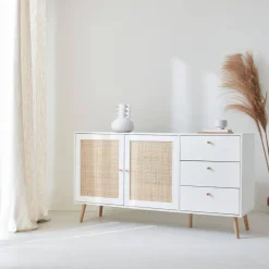 Credenza scandinava a 2 ante in canna, 150cm