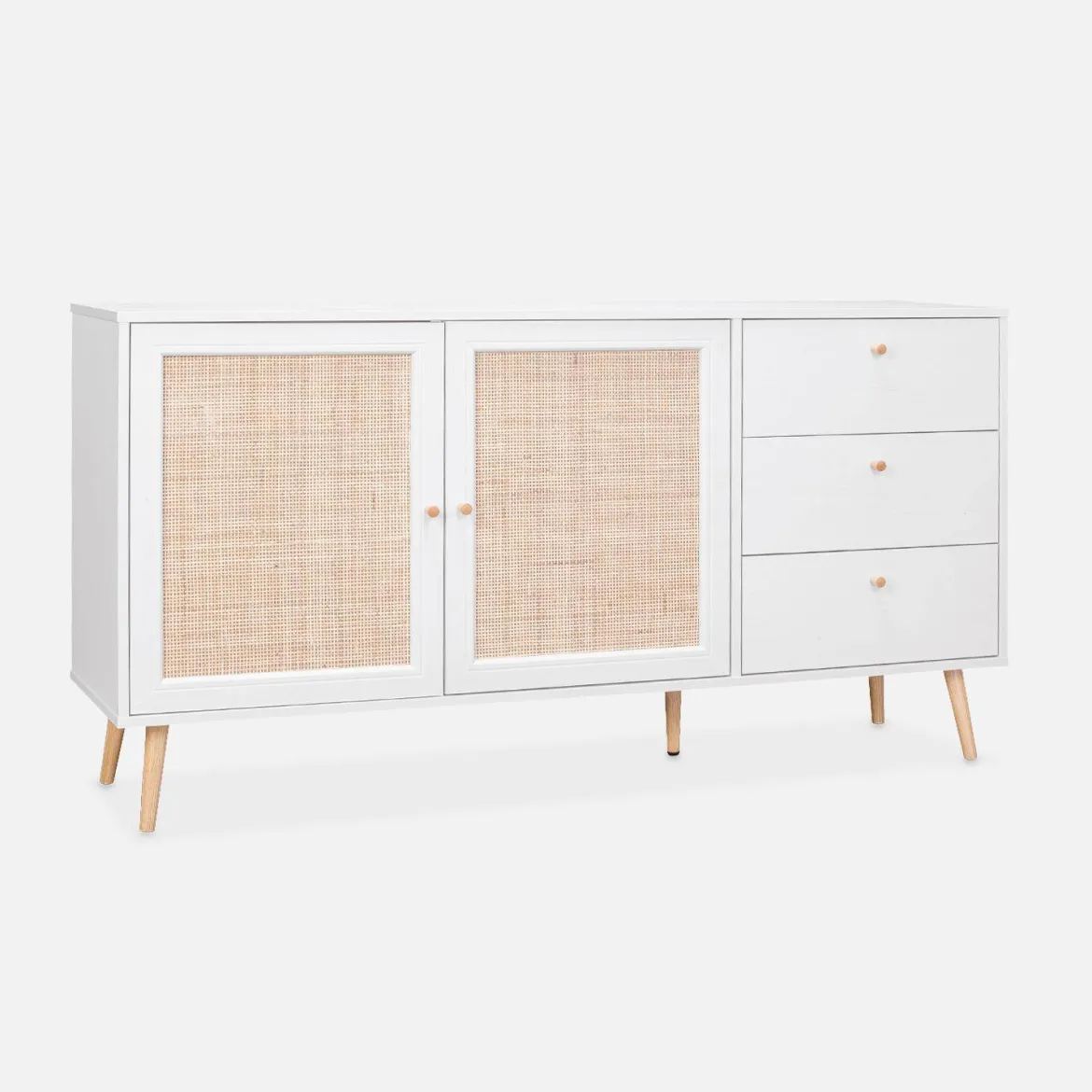 Credenza scandinava a 2 ante in canna, 150cm