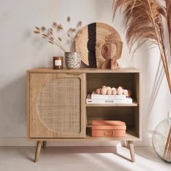 Credenza scandinava con decoro, legno arrotondato, 80cm