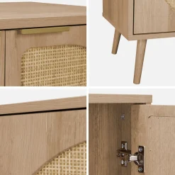 Credenza scandinava con decoro in legno e canna, 120cm