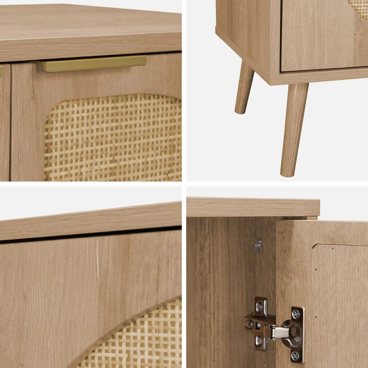 Credenza scandinava con decoro in legno e canna, 120cm