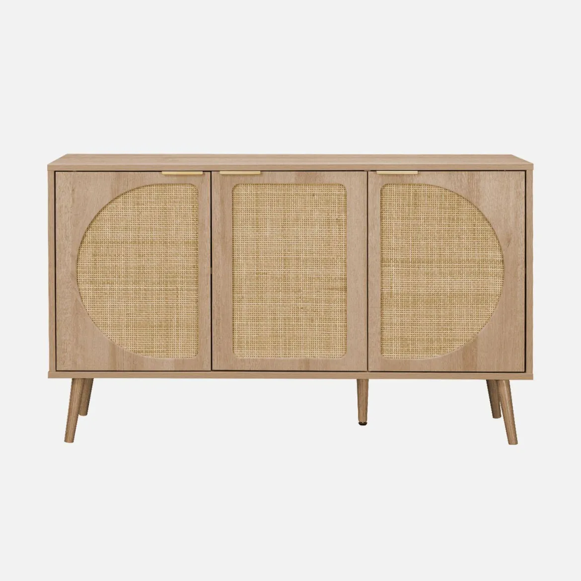 Credenza scandinava con decoro in legno e canna, 120cm