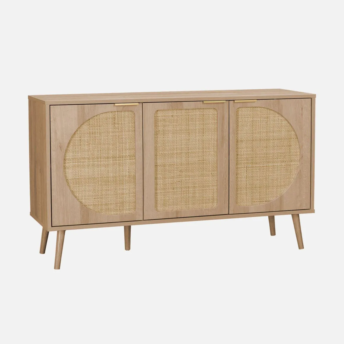 Credenza scandinava con decoro in legno e canna, 120cm