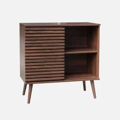 Credenza scandinava effetto legno e anta scorrevole scanalata, 80cm