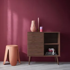 Credenza scandinava effetto legno e anta scorrevole scanalata, 80cm