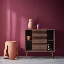 Credenza scandinava effetto legno e anta scorrevole scanalata, 80cm
