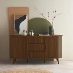 Credenza scandinava effetto legno scanalato 2 ante scorrevoli, 150cm