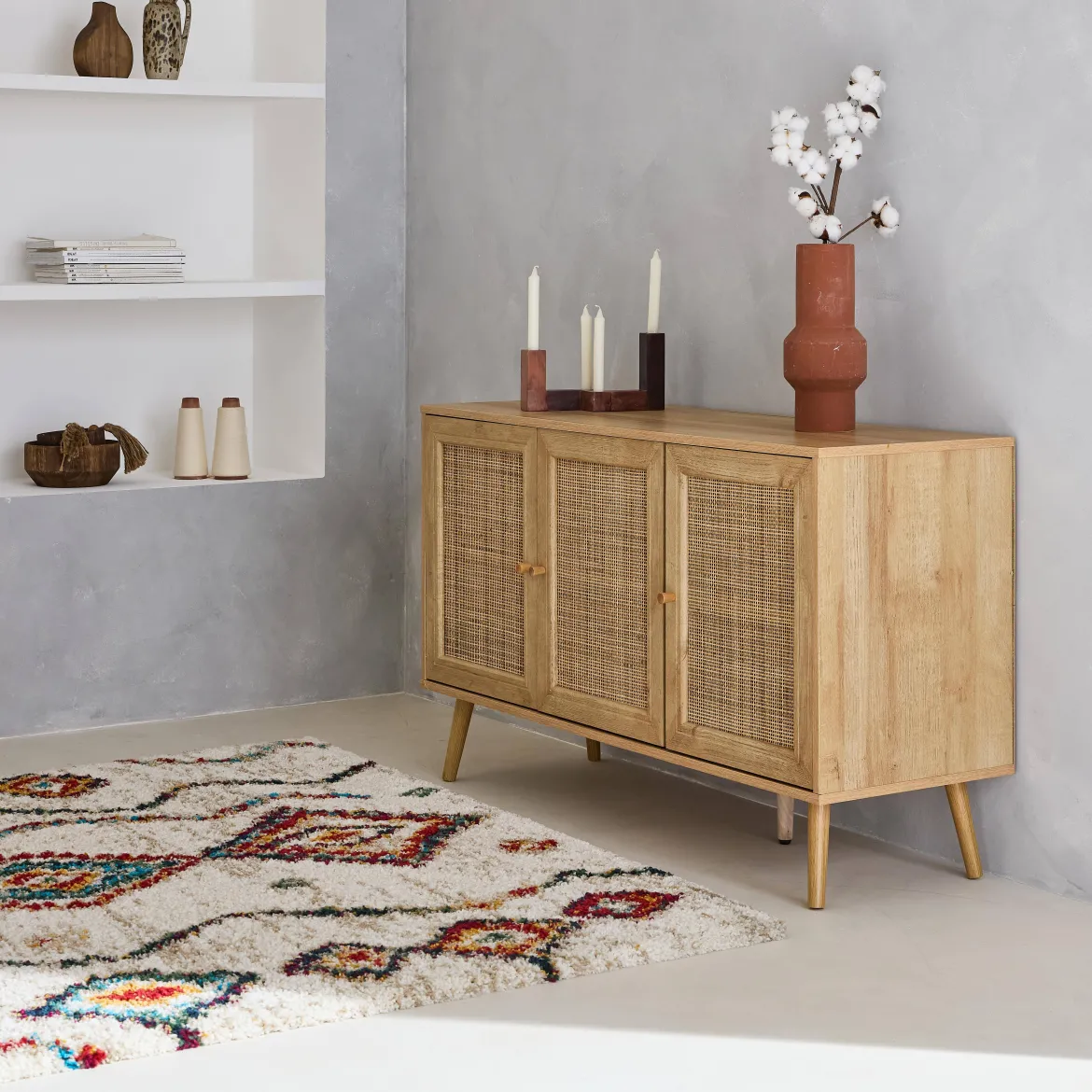 Credenza 3 ante in cannage, 120 cm