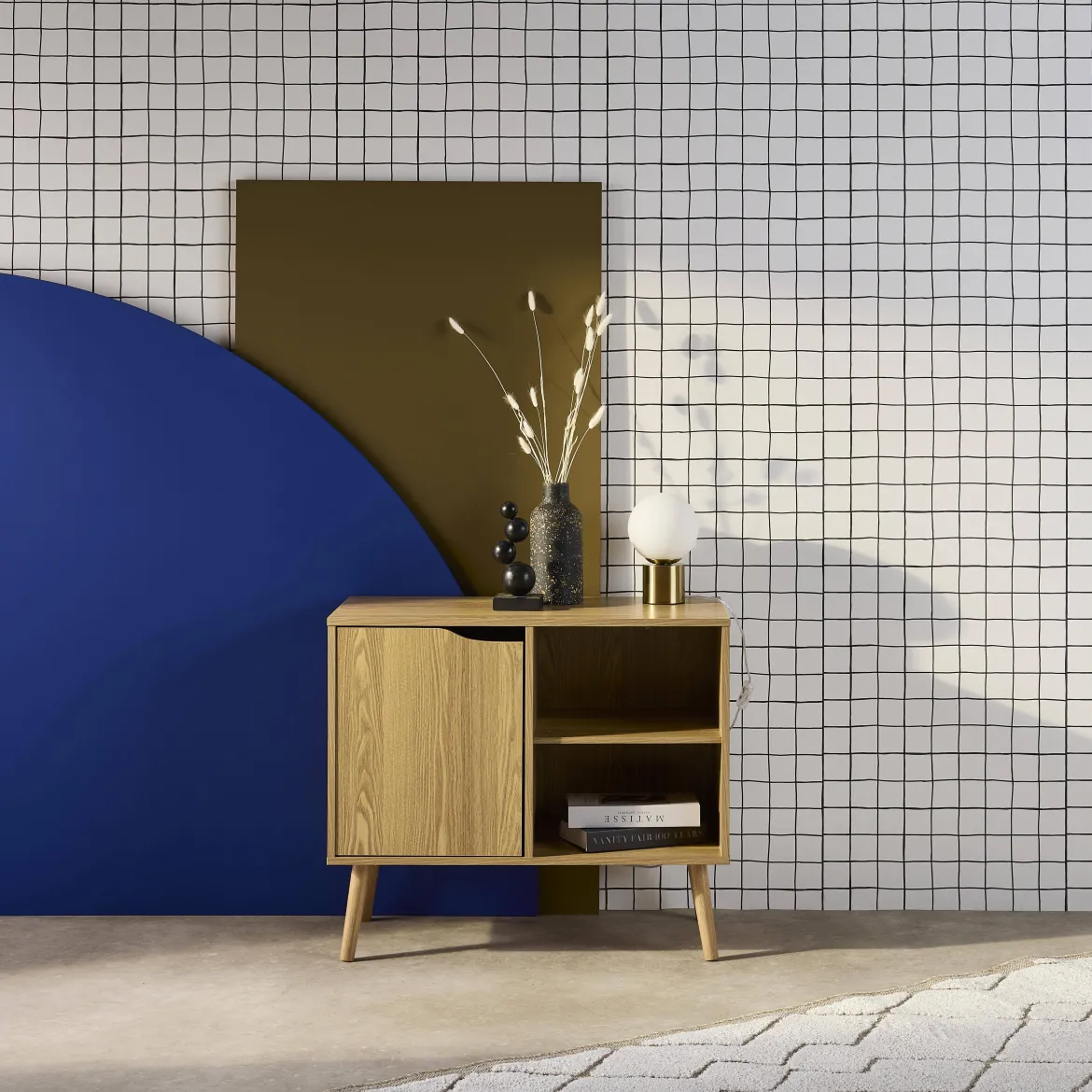 Credenza effetto noce 1 anta, 2 ripiani, 80cm