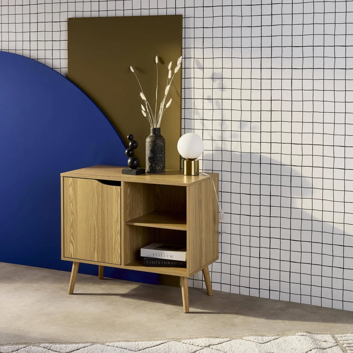 Credenza effetto noce 1 anta, 2 ripiani, 80cm